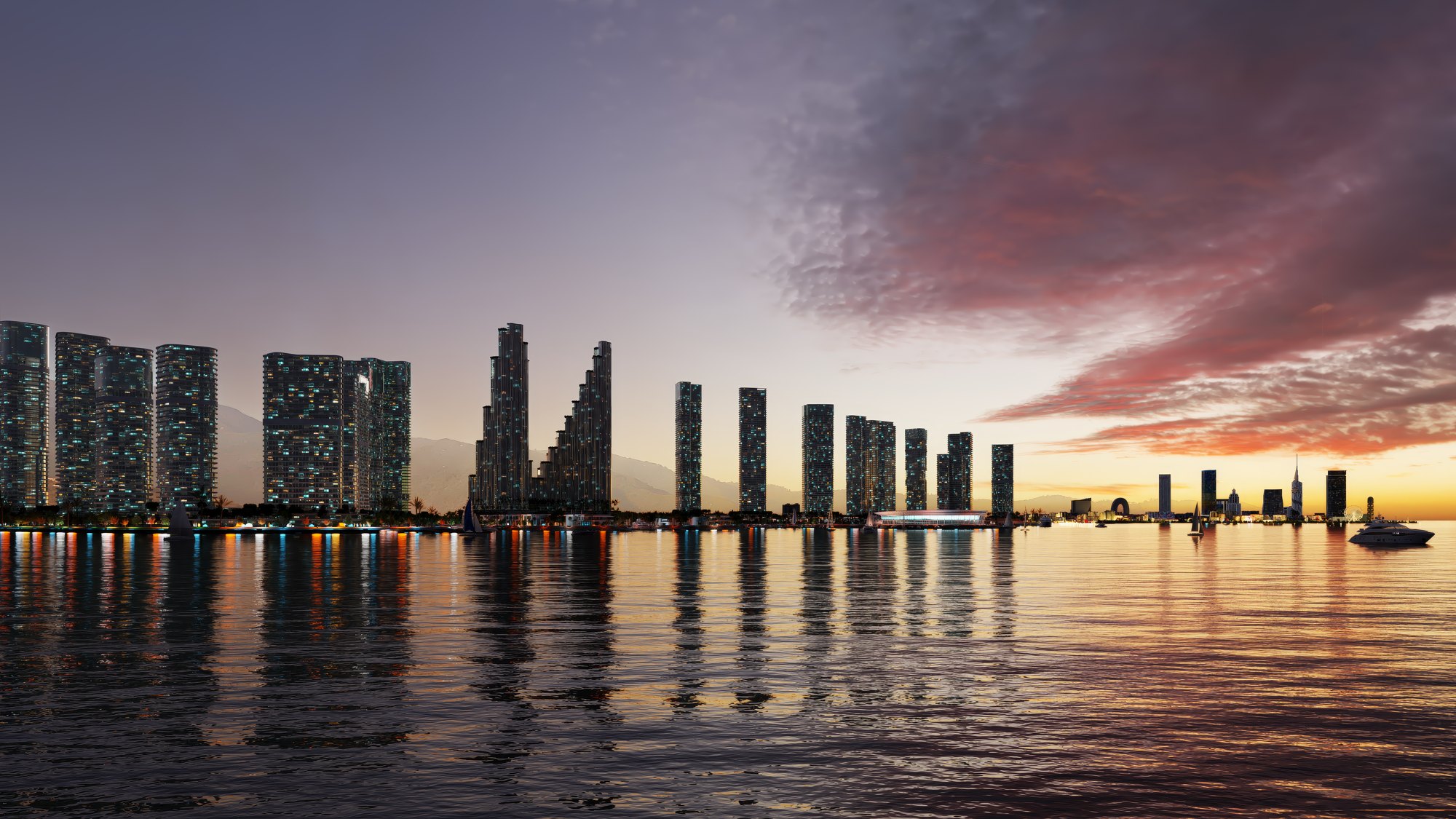 Ambassadori Island Batumi — marina and yachts waterfront, the island district of ONE PENINSULA by HOLM Developments
