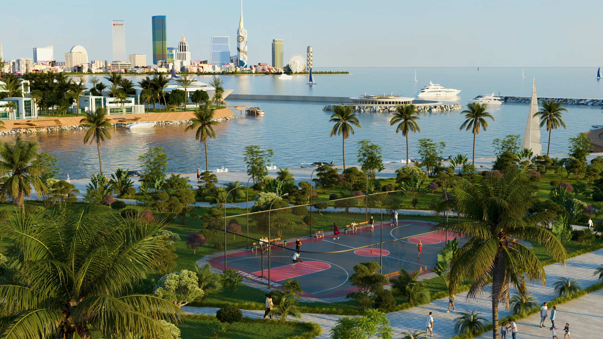 Ambassadori Island Batumi — island skyline over the black sea, the island district of ONE PENINSULA by HOLM Developments