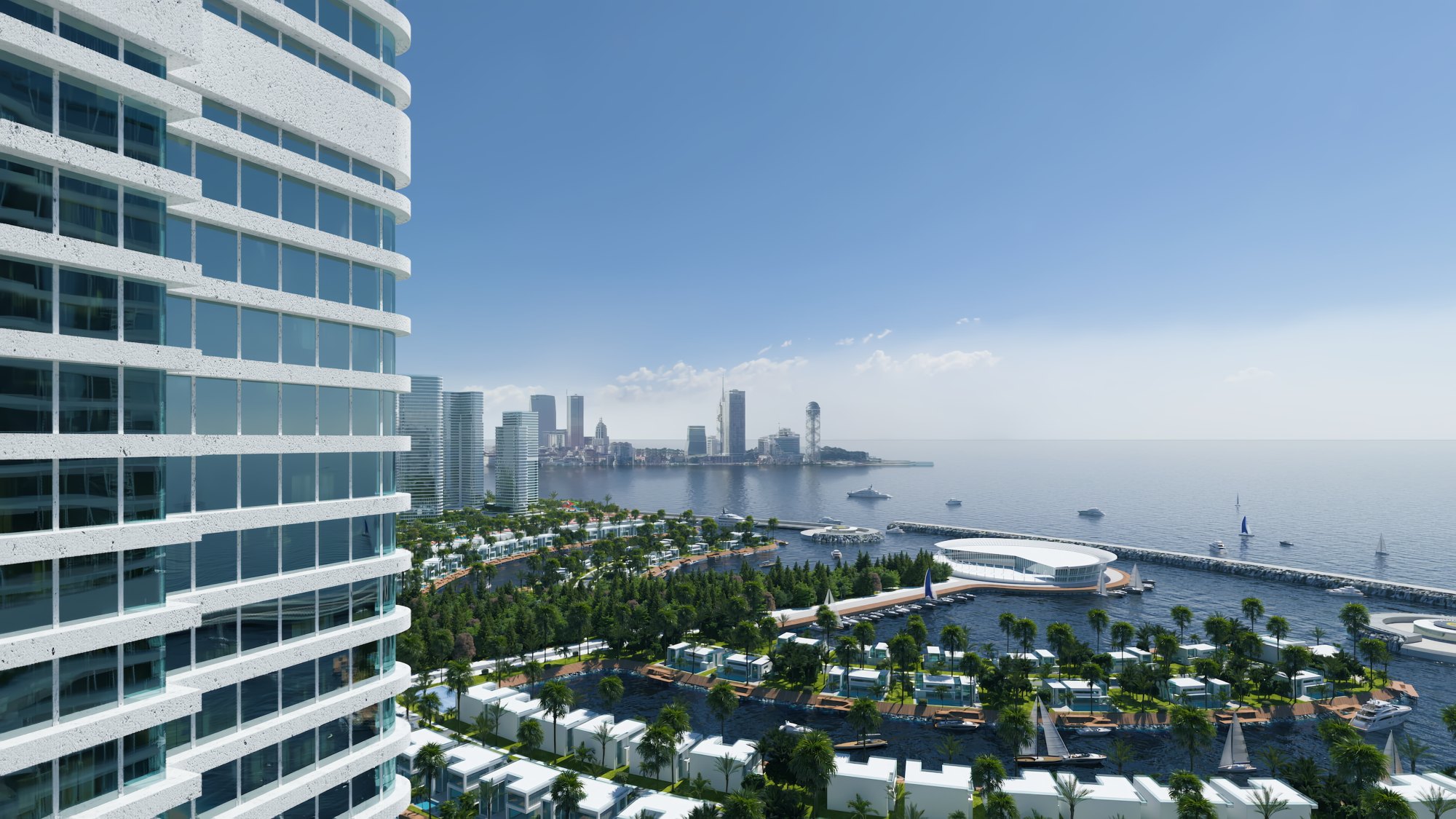 Ambassadori Island Batumi — aerial panorama of ambassadori islands, the island district of ONE PENINSULA by HOLM Developments