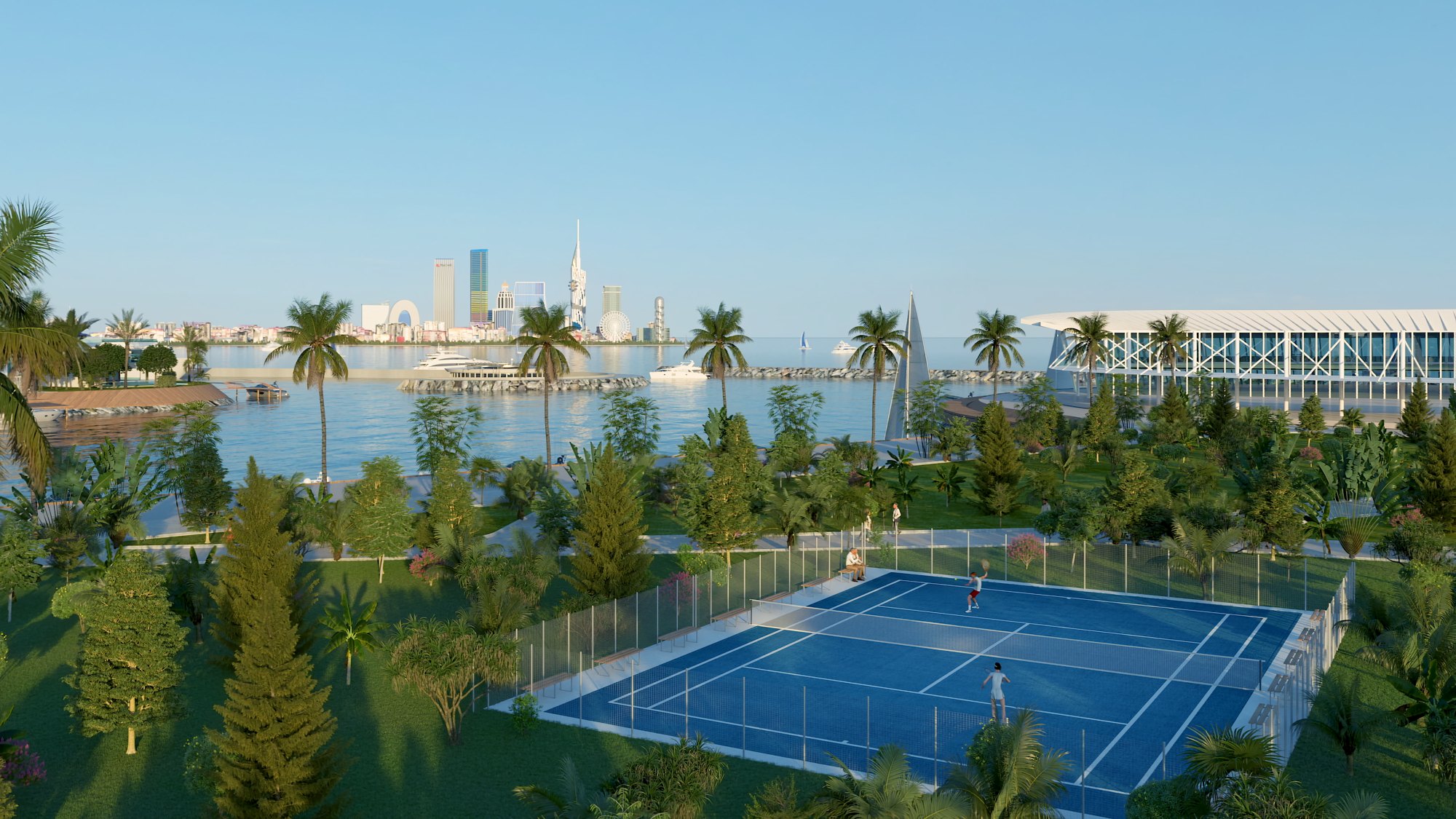 Ambassadori Island Batumi — harbour and waterfront cafes, the island district of ONE PENINSULA by HOLM Developments