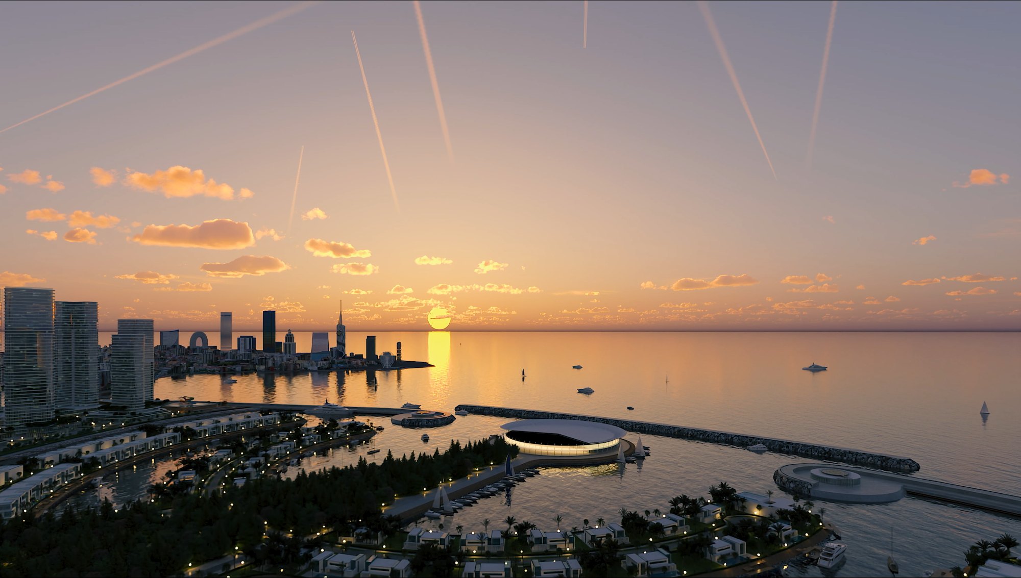 Ambassadori Island Batumi — masterplan aerial render, the island district of ONE PENINSULA by HOLM Developments